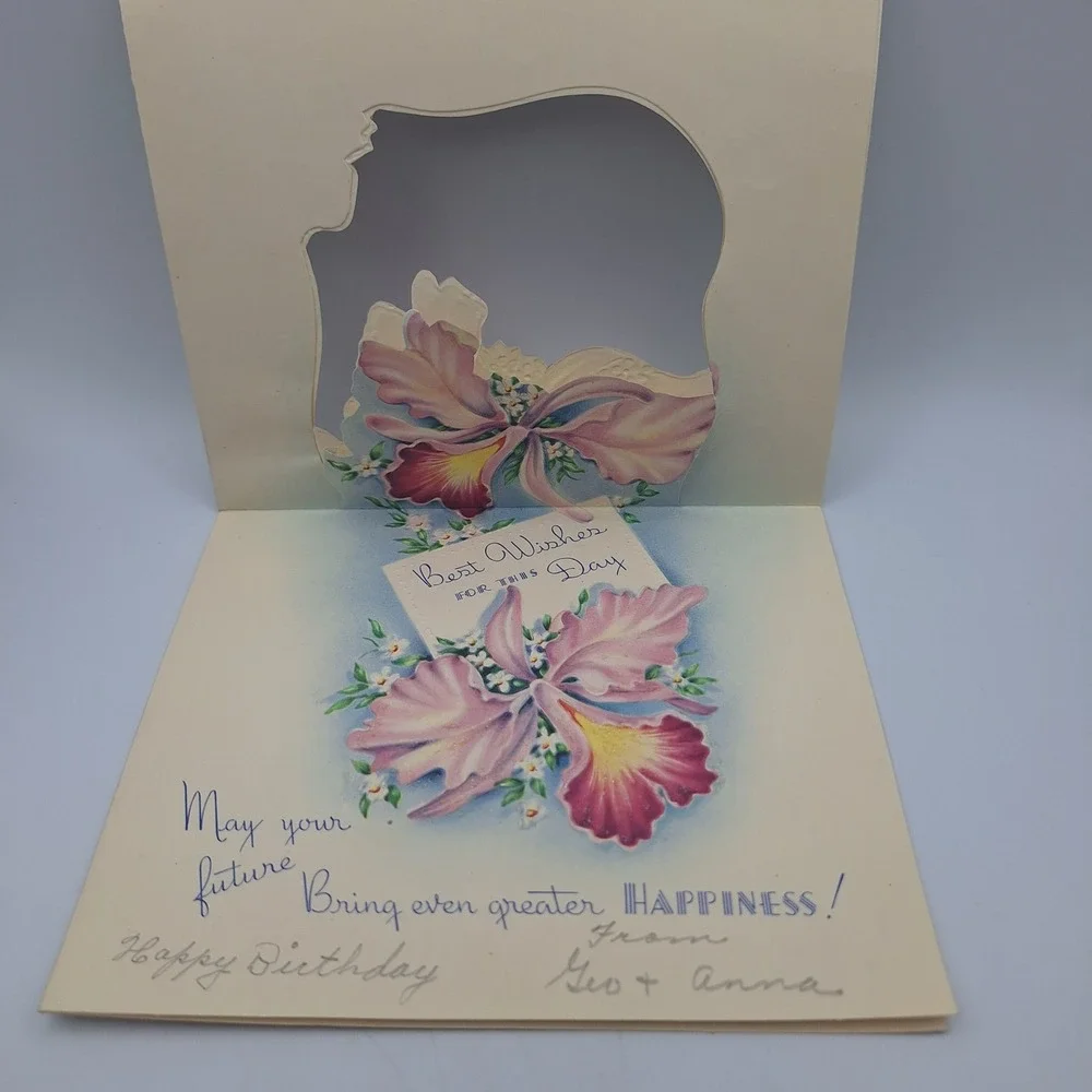 Vintage Congratulations Pop Up‎ Card 3D Flowers Bow Ribbon Design